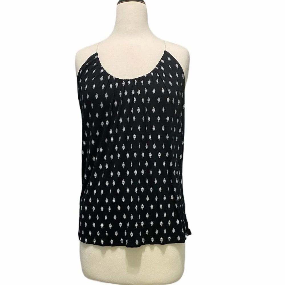 Old Navy Keyhole‎ Tassel Tank Top Black White Mediu